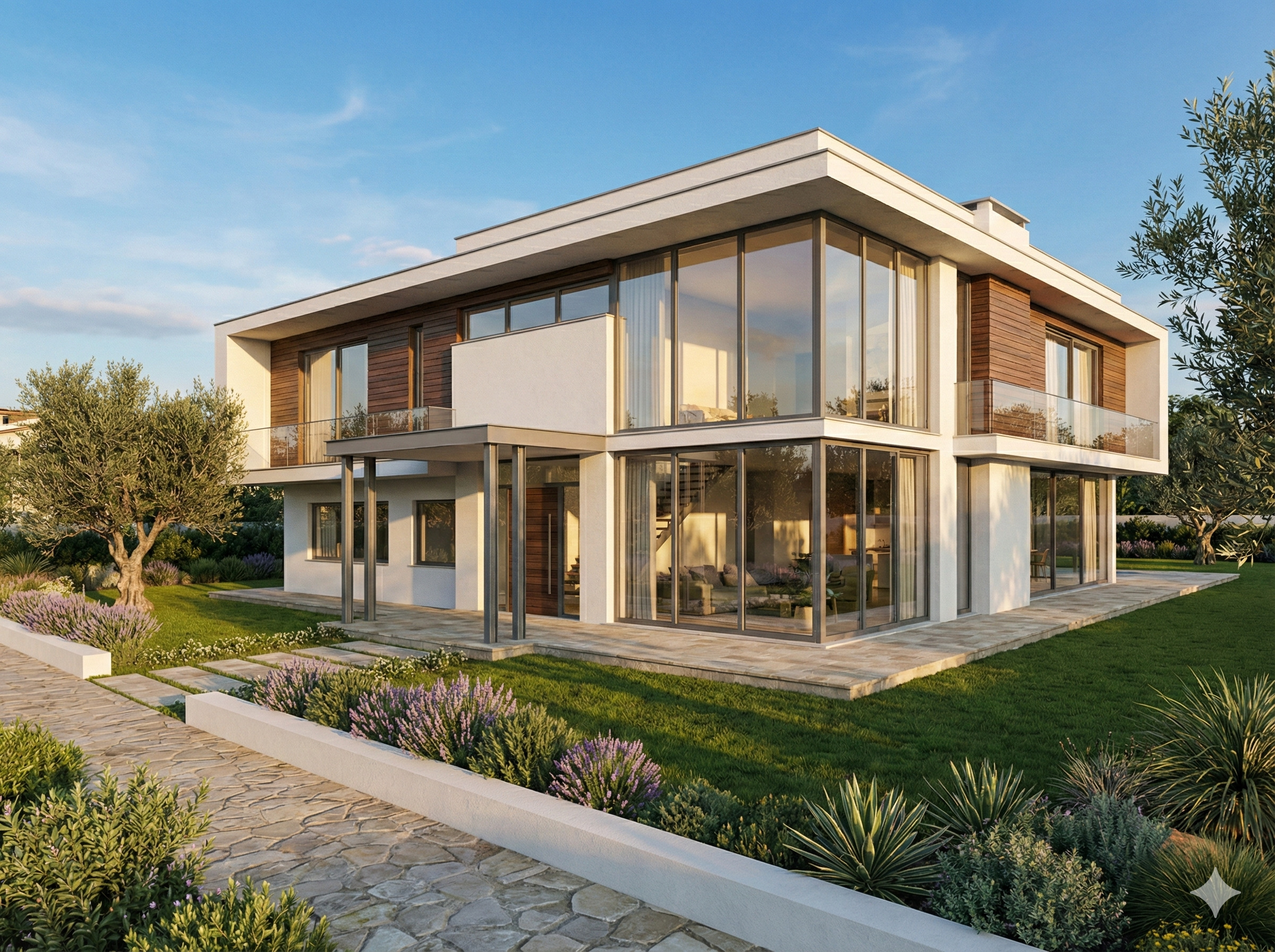 Render fotorealistico di una villa moderna generato dall'AI